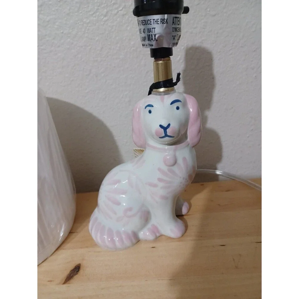 Pink Ceramic Reproduction Staffordshire Dog Figurine Mini Table Lamp NEW